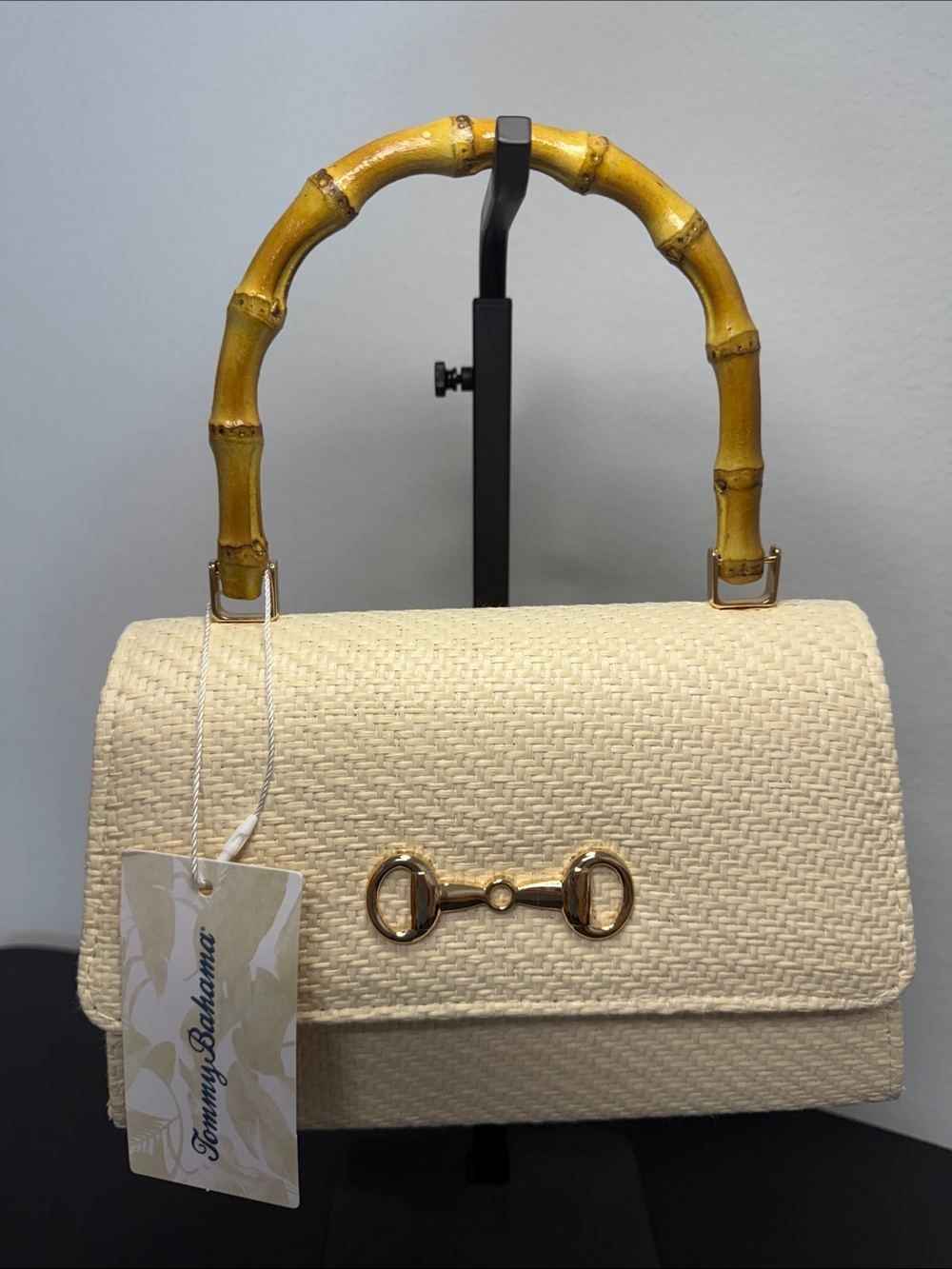Tommy Bahama | Classic Woven Handbag w/ Bamboo Handle & Crossbody Chain 🌴